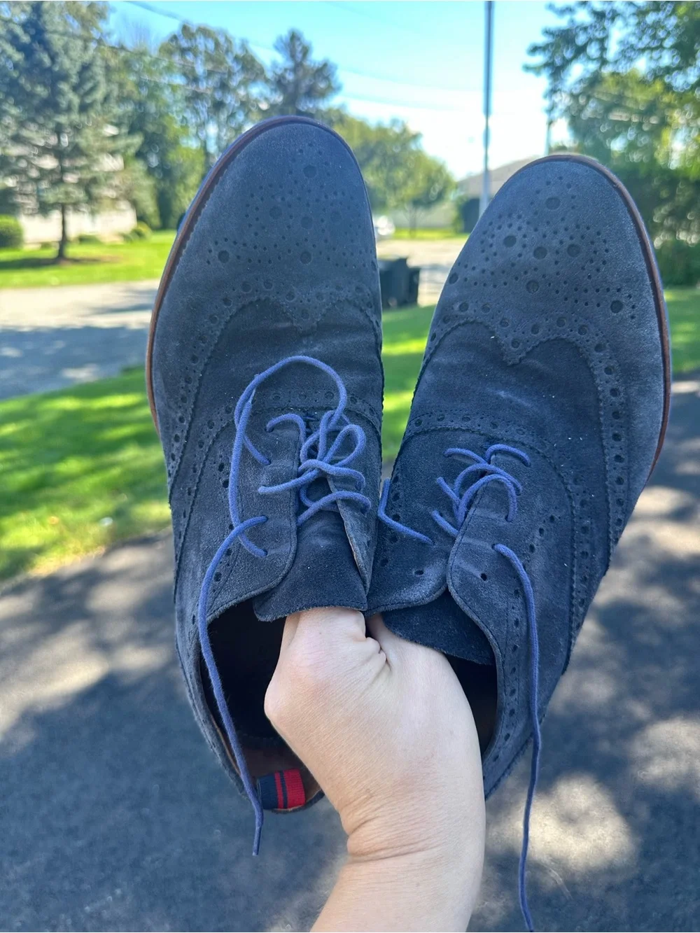 Hugo Boss Classic Men’s Navy Blue Suede Wingtip Oxfords - Lace-Up Dress Shoes